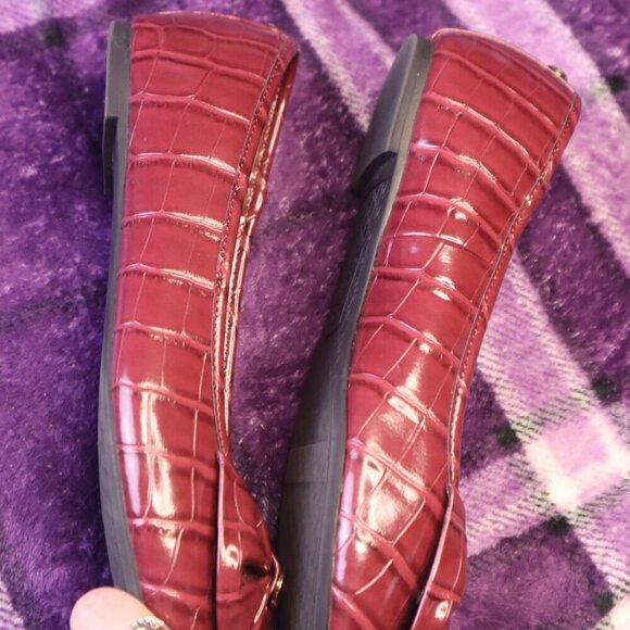 WINE ALLIGATOR FLATS 6.5 Sam Edelman Red Burgundy Bow Office Work Dressy Cute - Picture 5 of 10